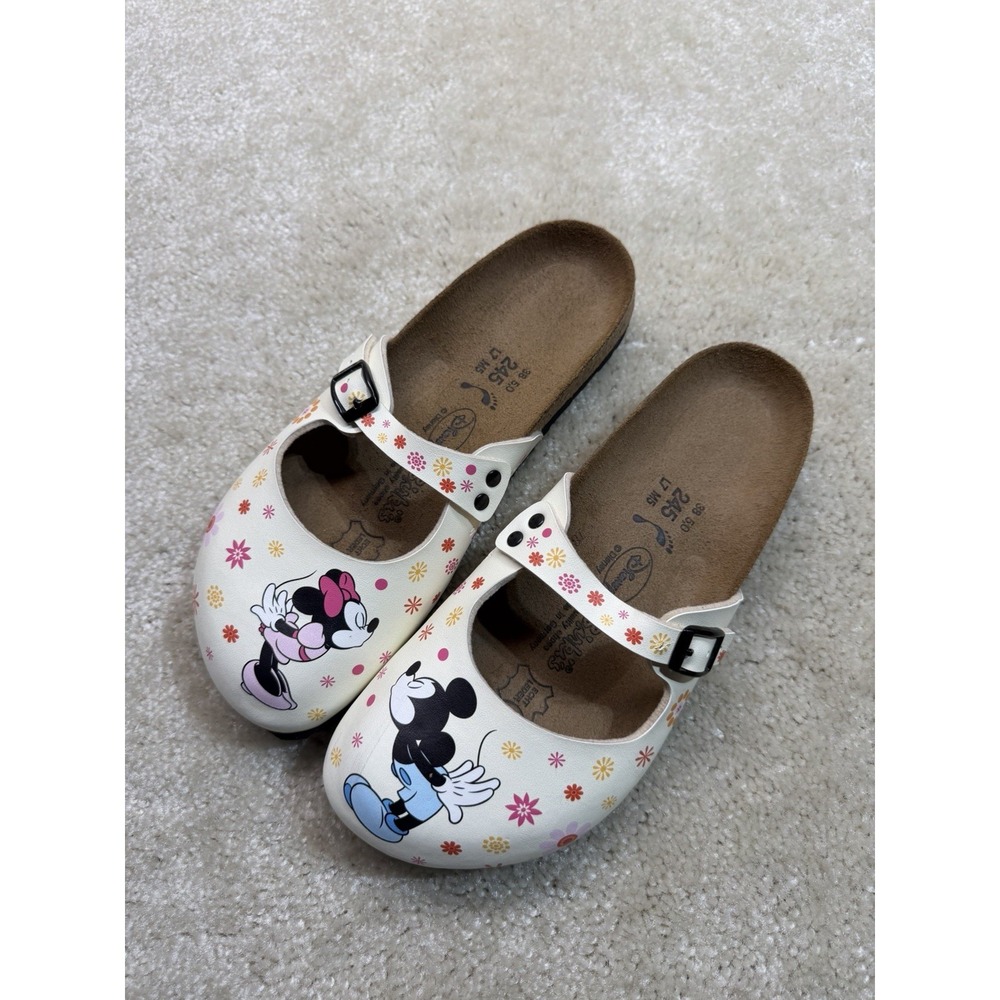 Birkenstock Disney Clogs Womens 7 White Mickey Minnie Kissing Birki's